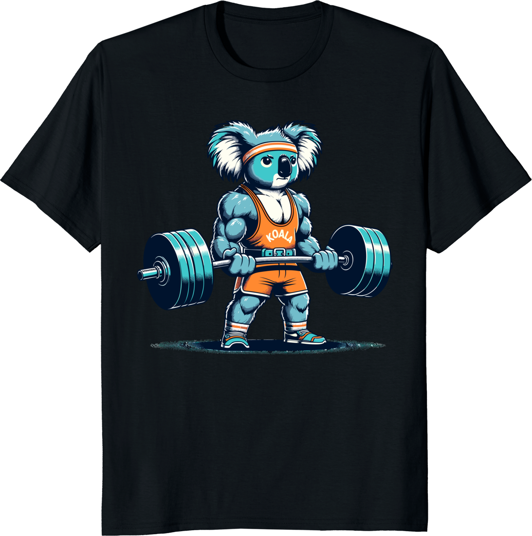 Fitness Gym Koala Bodybuilding weightlifting t-shirt with cartoon koala lifting weights - black
