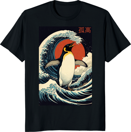 Alone penguin Japanese art graphic t-shirt for men and women - black