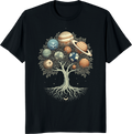 Solar System Tree of Life t-shirt featuring celestial planets design. - black