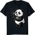 Cute panda holding a dandelion flower on a t-shirt - black