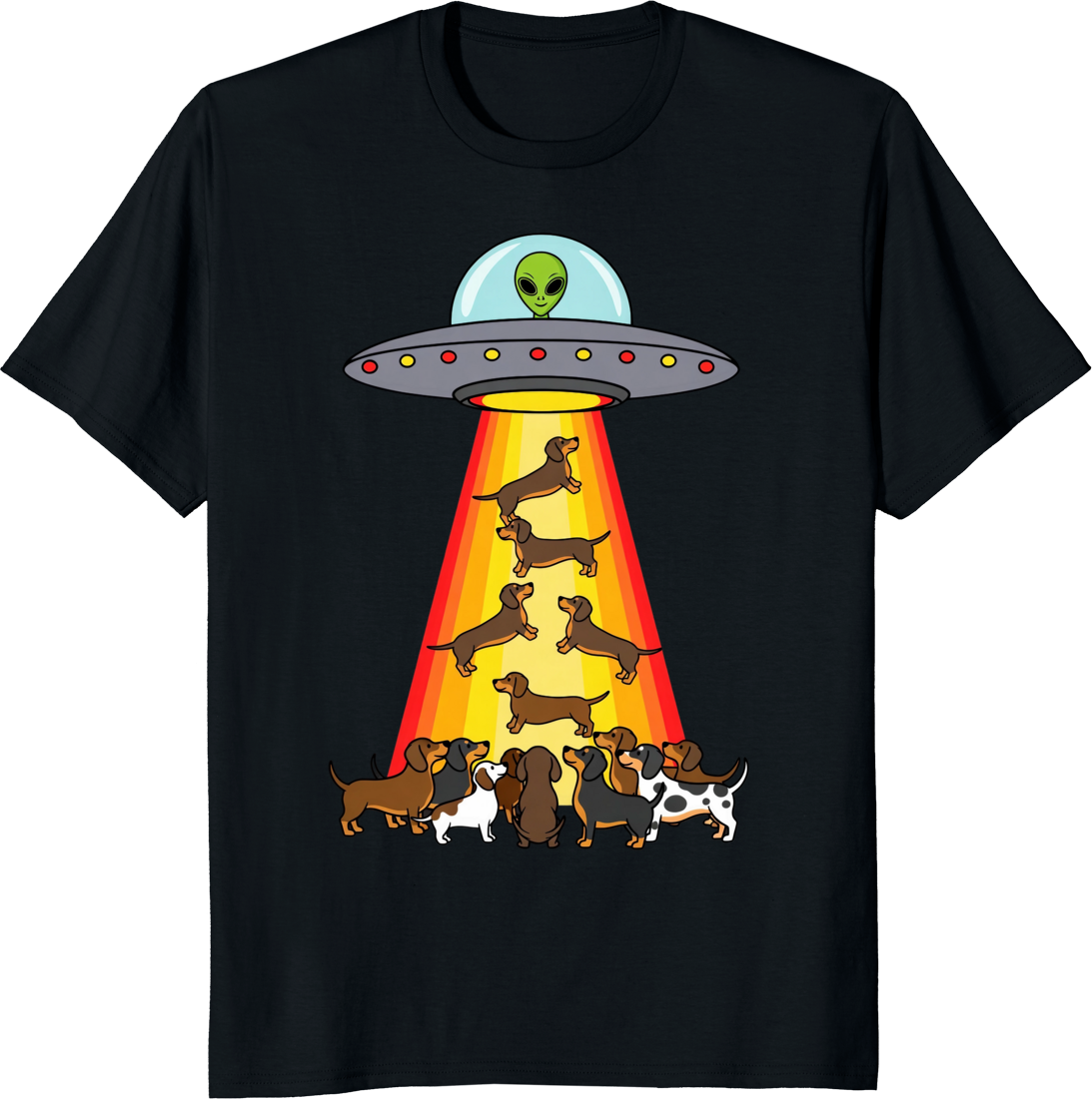 Funny UFO Dachshund design on a T-shirt - black