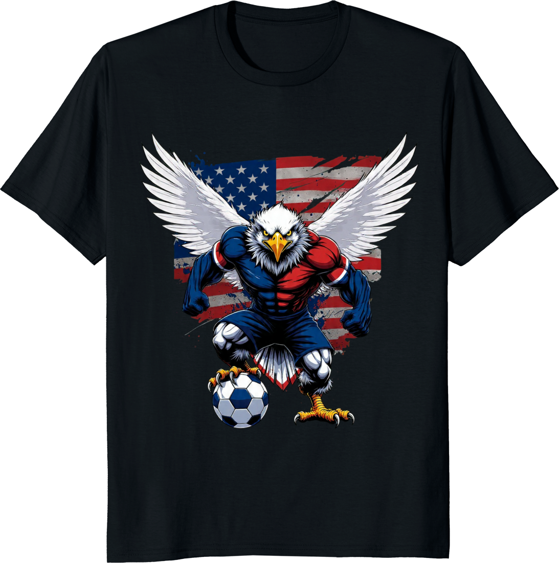 American soccer vintage eagle graphic on a standard T‑shirt - black