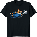 Cartoon cat wearing goalkeeper kit and sunglasses on a t-shirt - black