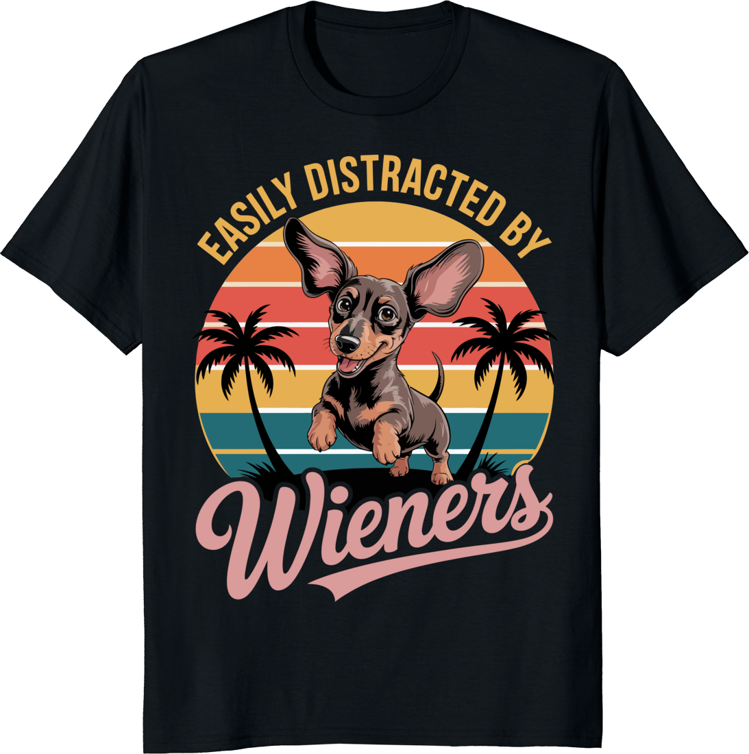 Funny dachshund dog wearing a Wieners graphic on a t-shirt - black