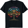 Mystical Monarch Tree with colorful butterfly wings graphic on a t-shirt - black