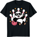 Funny panda rolling a bowling ball on a t-shirt graphic - black