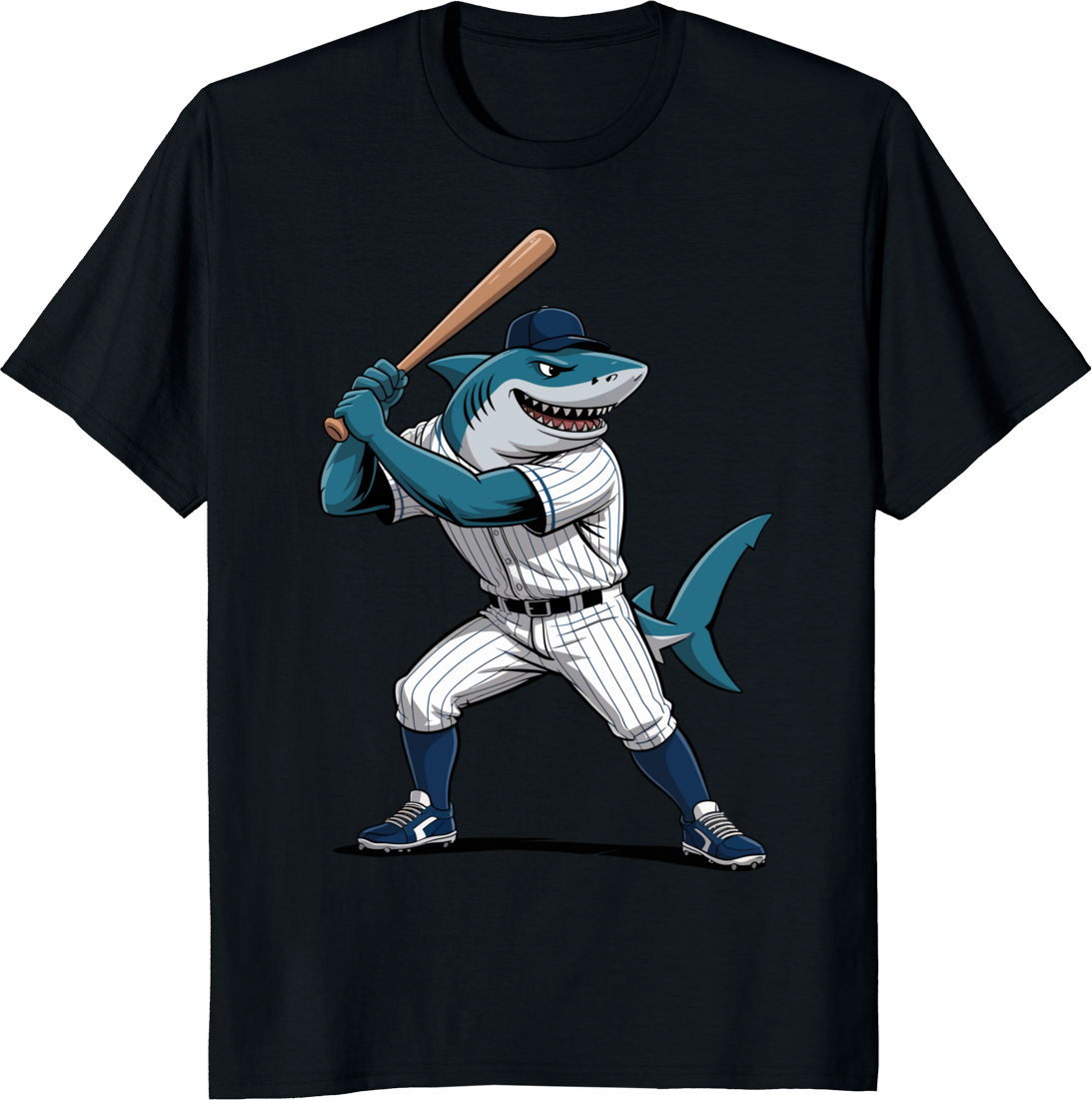 Funny shark playing bowling on a t-shirt - black