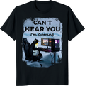 Unisex T‑shirt with a funny lone penguin gaming illustration on front. - black