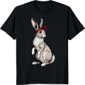 Funny rabbit wearing a red bow bandana on a t-shirt - black