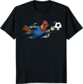 Funny rooster wearing sunglasses as a soccer goalkeeper t-shirt design. - black