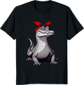 Alligator Mom t-shirt with red bow bandana design - black