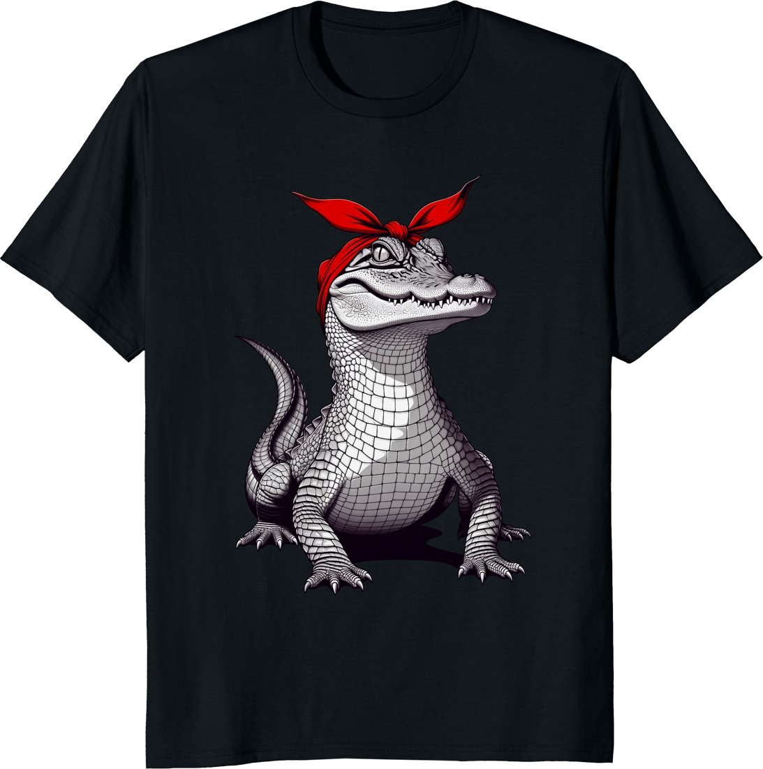 Alligator Mom t-shirt with red bow bandana design - black