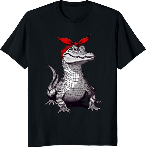 Alligator Mom t-shirt with red bow bandana design - black