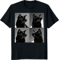 Funny black cat vintage photobooth selfie 4-panel art t-shirt design - black