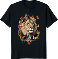 Unisex t-shirt featuring a retro graphic of a lion surrounded by butterflies - black