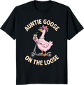 Cool Pink Auntie Goose riding a scooter on a t‑shirt - black