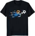 Cartoon dog goalkeeper wearing sunglasses on a t-shirt - black