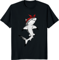 Shark wearing a red bow bandana on a T‑shirt - black