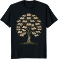 Book lover t-shirt featuring a tree growing from books on a soft cotton tee - black