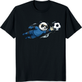 Cartoon panda wearing goalkeeper jersey and sunglasses on a t-shirt - black