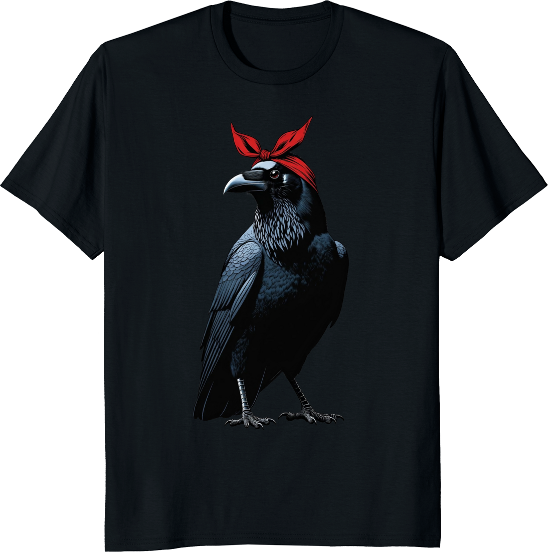 Crow mother wearing a red bow bandana on a t-shirt - black