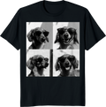 Unisex t-shirt featuring a Dachshund wearing sunglasses taking a selfie in a photobooth. - black