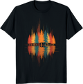 Retro pine forest graphic with lake reflection on a t-shirt - black