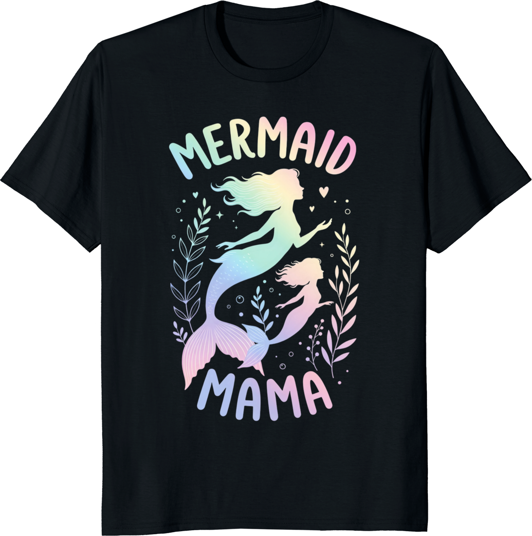 Mermaid Mama vintage t-shirt design featuring whimsical mermaid and motherly artwork for women. - black