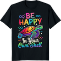 Rainbow autism awareness turtle graphic on a white t-shirt - black