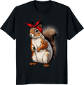 Funny squirrel wearing a red bow bandana on a t-shirt. - black