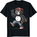Funny bear skateboarding t-shirt with bear riding a skateboard on a vibrant background - black