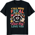Raccoon Teacher T-Shirt with a raccoon wearing a teacher badge - black