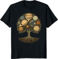 Vintage Celestial World Tree Solar System T-Shirt design featuring a tree with planets - black