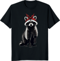 Raccoon mom wearing a red bow bandana on a t-shirt - black