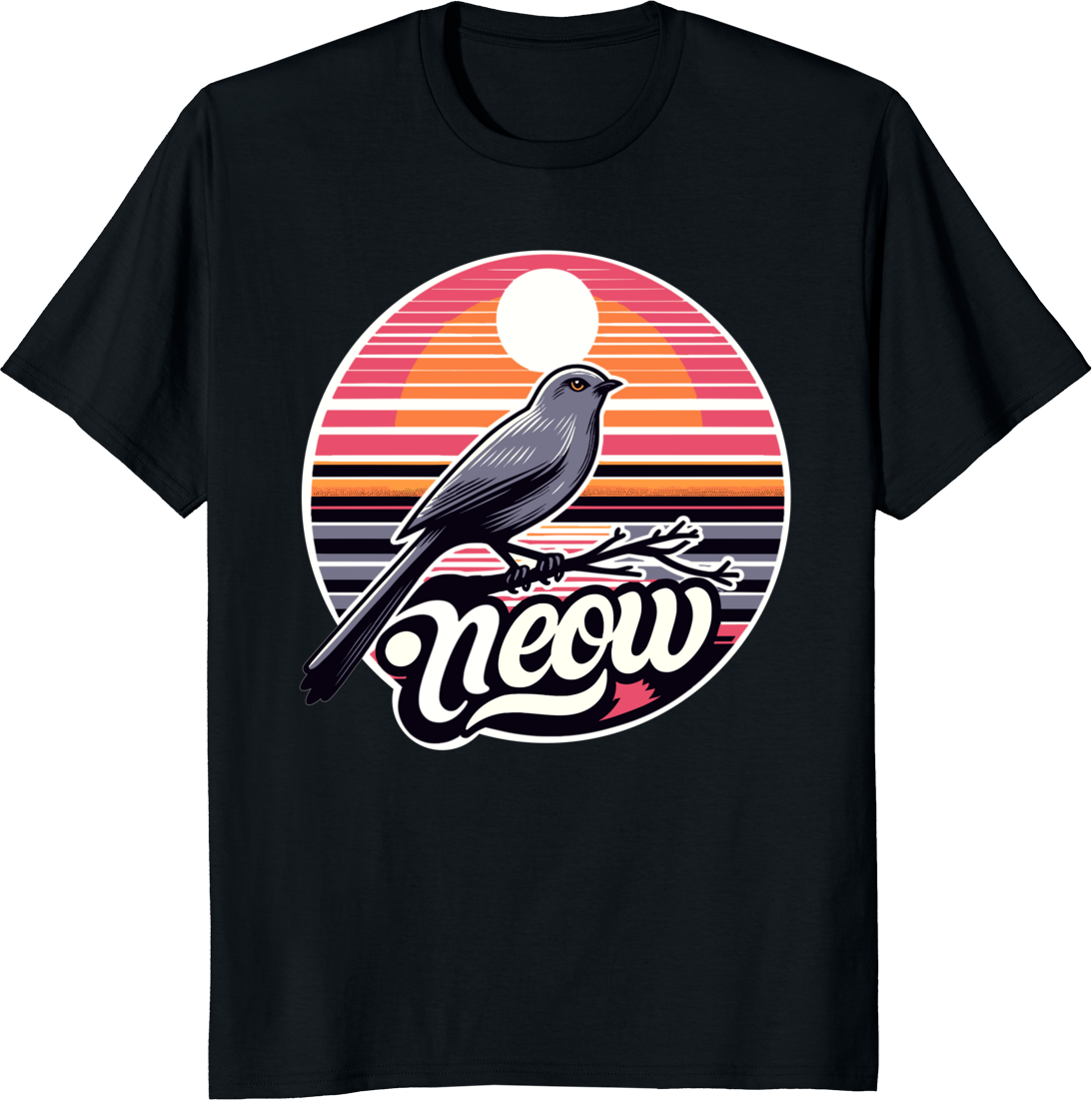 Funny gray catbird illustration on a white t-shirt - black