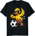 Funny duck playing soccer on a t-shirt - black