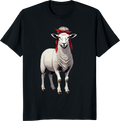Vintage sheep wearing a red bow bandana on a t-shirt - black