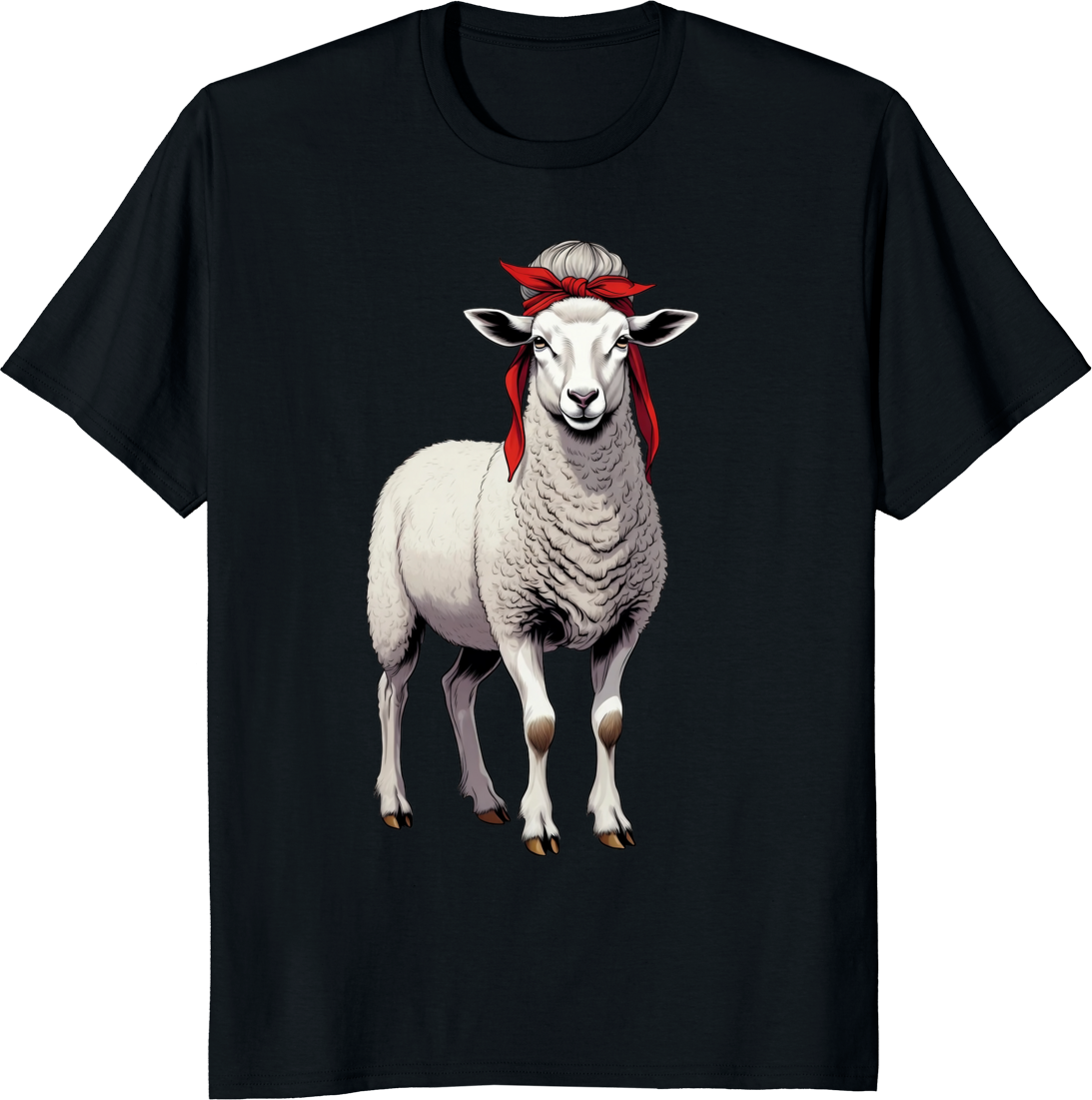 Vintage sheep wearing a red bow bandana on a t-shirt - black