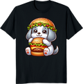 Cute dog eating a cheeseburger on a t-shirt - black