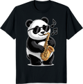 Funny panda playing saxophone on a t-shirt. - black