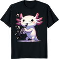 Cute pink kawaii axolotl playing clarinet t-shirt design - black