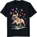 Funny French Bulldog wearing butterflies t-shirt design - black