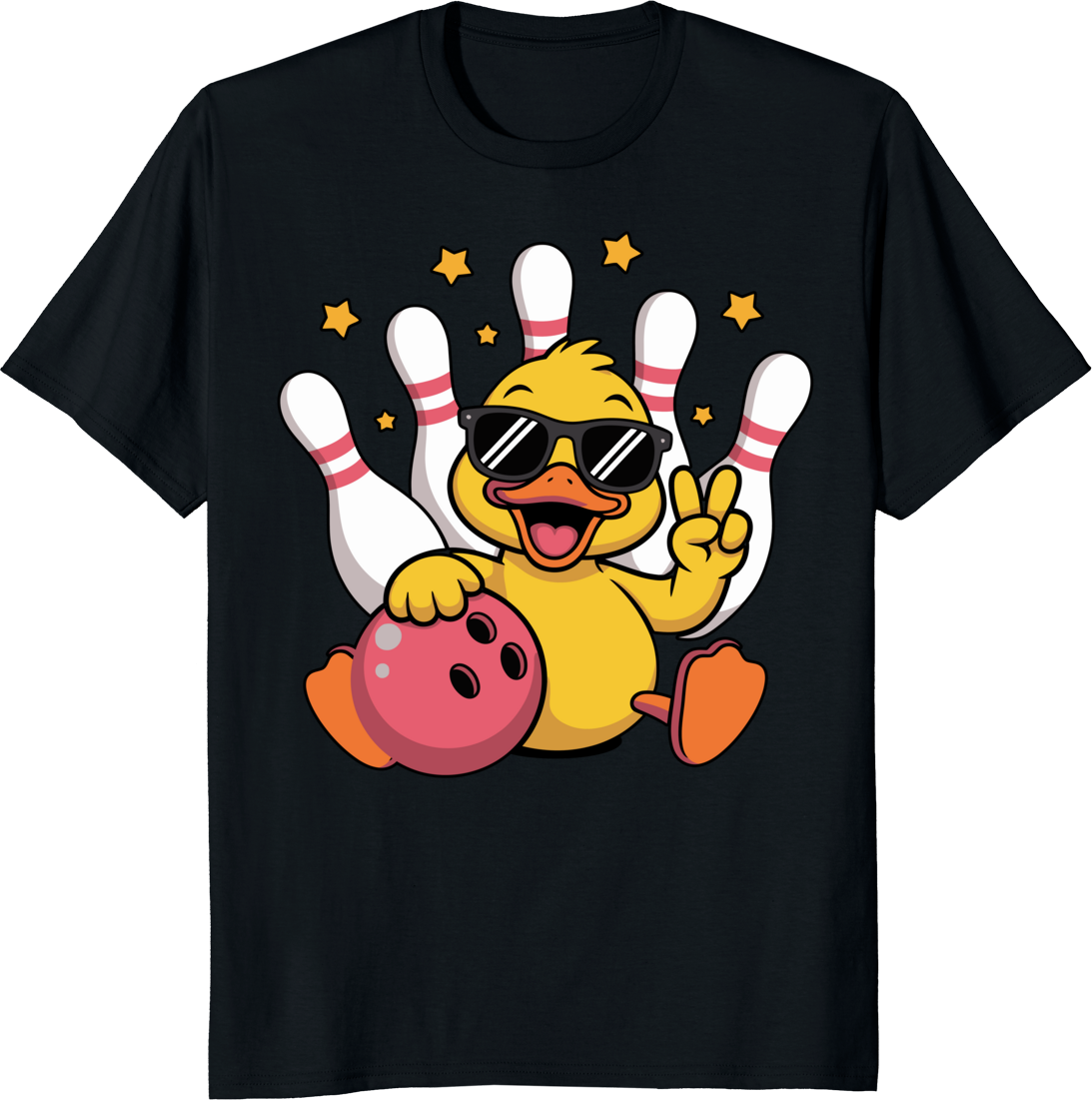 Funny duck holding a bowling ball graphic on a t-shirt. - black