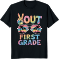 Retro tie‑dy t‑shirt design celebrating last day of first grade school - black