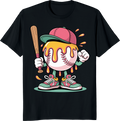 Funny ice cream drip baseball t-shirt design with baseball spots - black