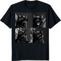 Funny cat photo strip selfie style t‑shirt with 4-panel design - black