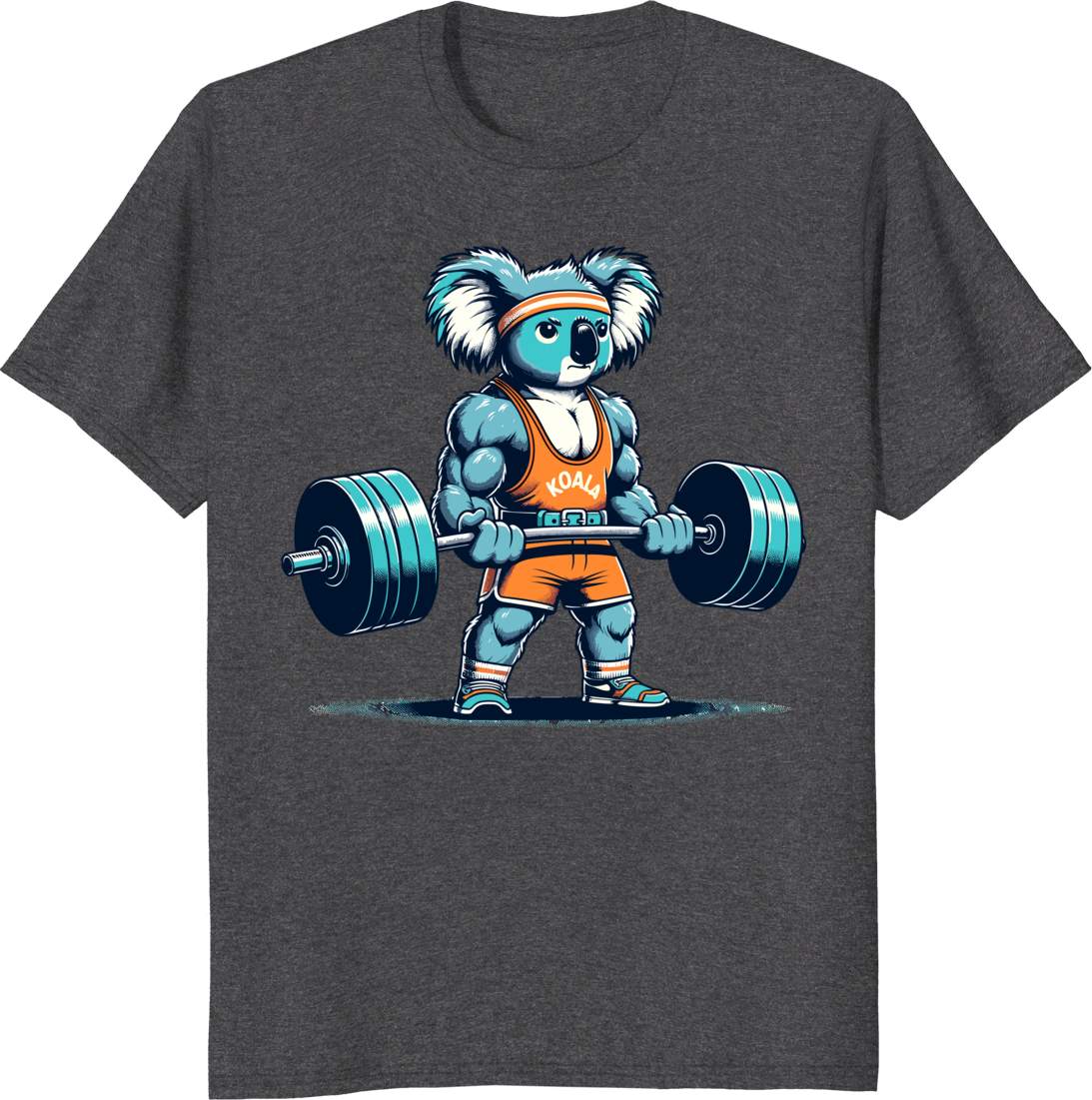 Fitness Gym Koala Bodybuilding weightlifting t-shirt with cartoon koala lifting weights - dark heather