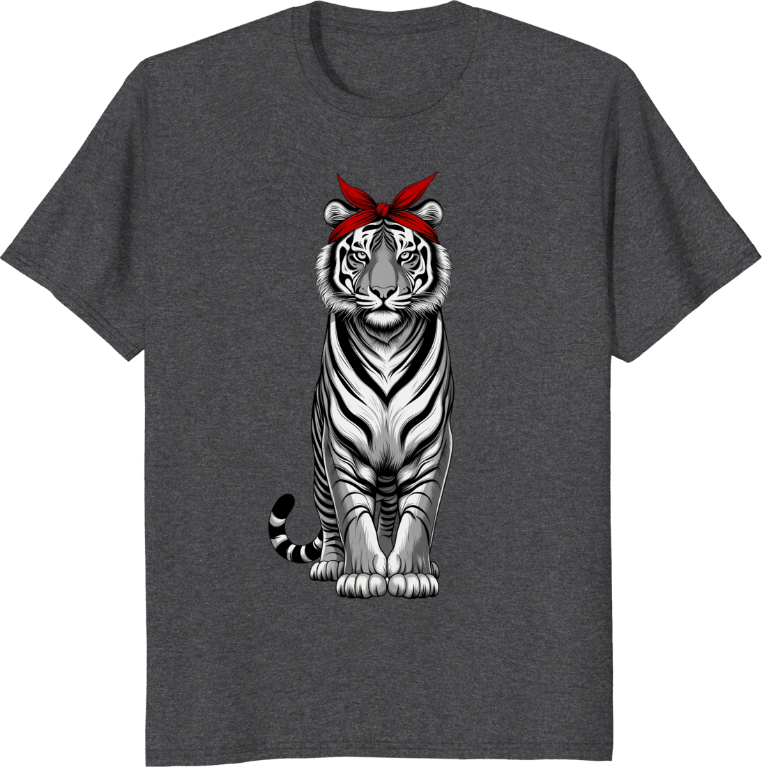 Vintage tiger mom tee with bow bandana graphic on a t-shirt - dark heather