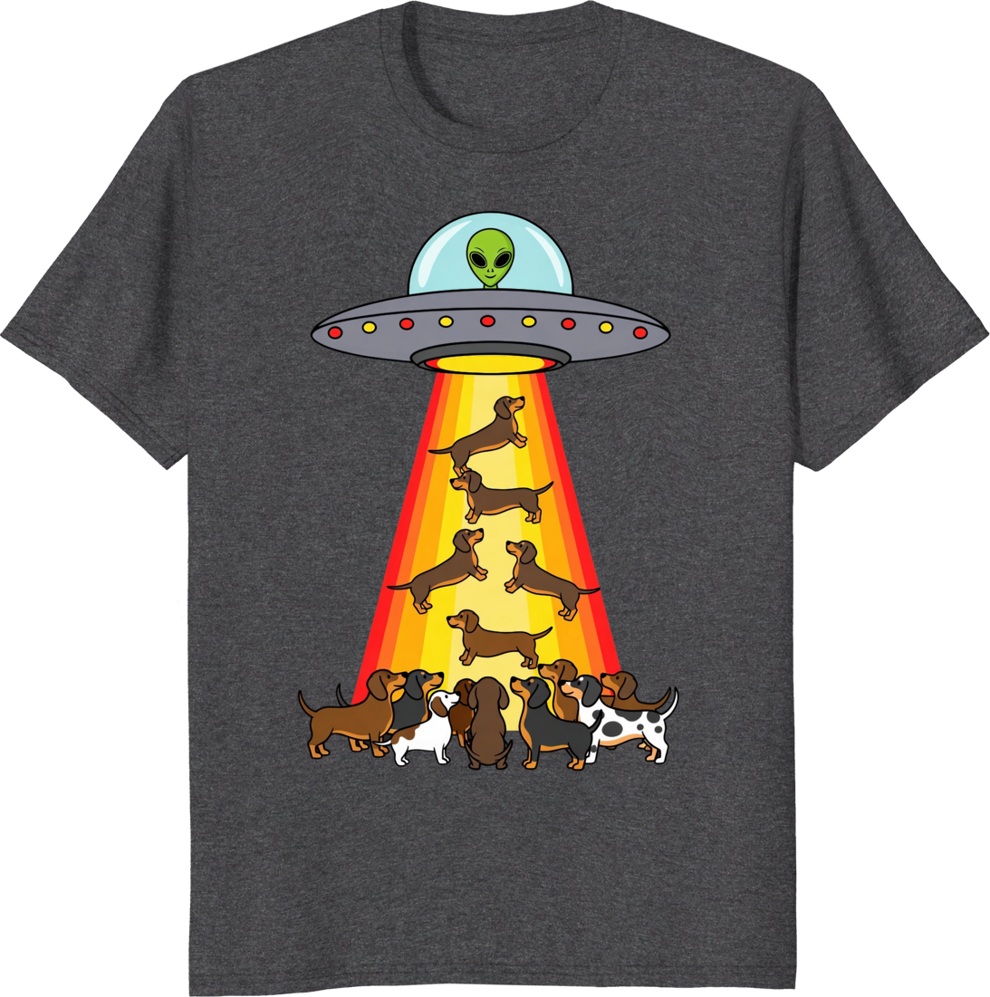 Funny UFO Dachshund design on a T-shirt - dark heather