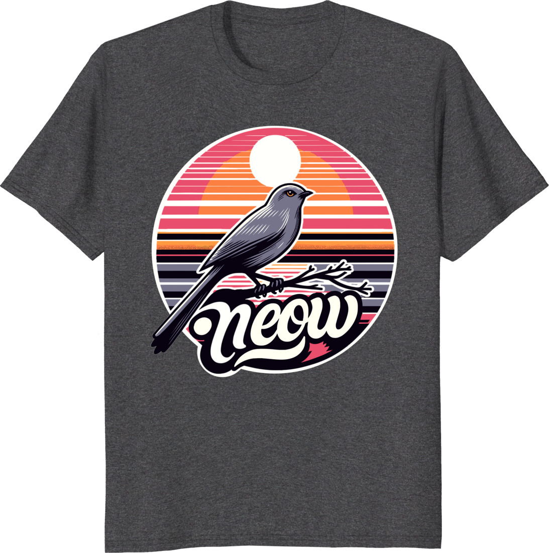 Funny gray catbird illustration on a white t-shirt - dark heather